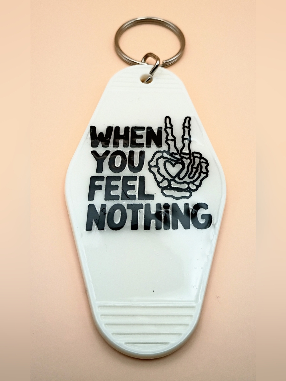 Emo Skeleton Peace Sign Keychain Handmade UV Resin Goth Aesthetic Gift
